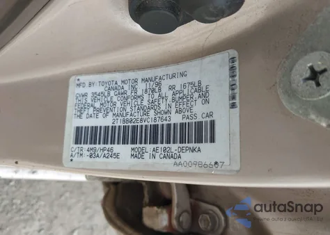 1997 Toyota Corolla Dx from USA, damaged, VIN 2T1BB02E8VC187643